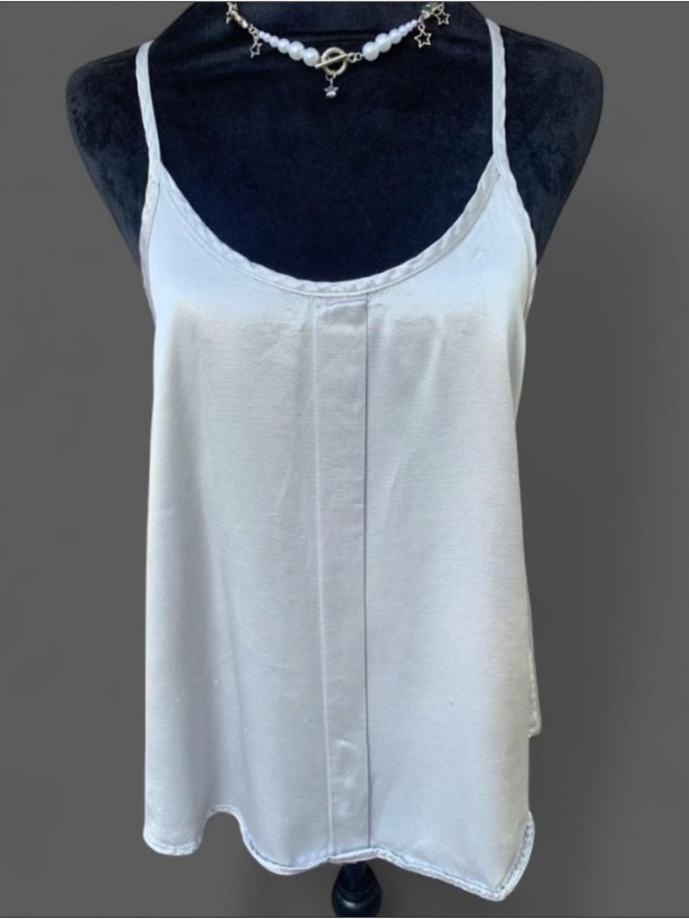 Quiet Luxury Minimalist PJ Harlow Silver Satin Tank Top
